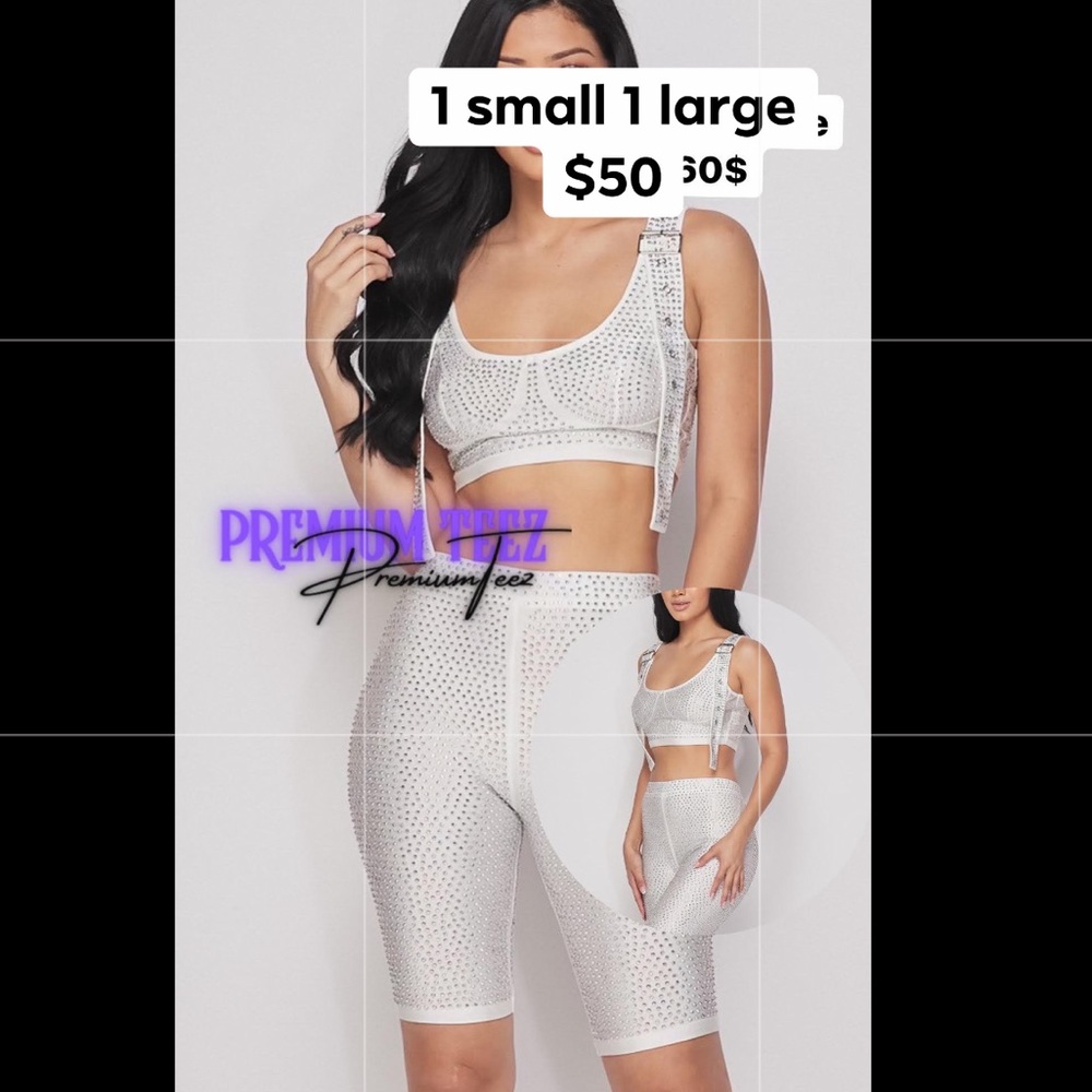 White rhinestone biker set